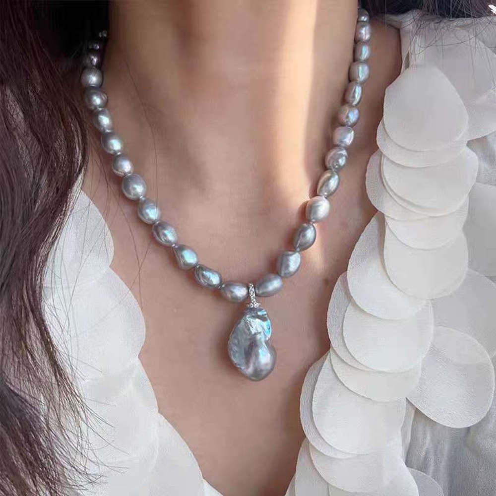 Handmade Gray Baroque Pearl Necklace – Natural Freshwater Pearl Choker